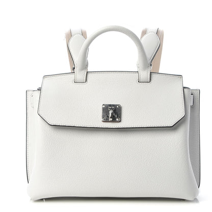 MCM Grained Calfskin Medium Milla Convertible Backpack White Flake 1 of 13