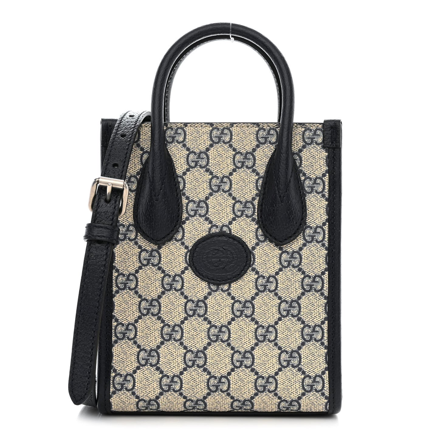 GG Supreme Monogram Textured Dollar Calfskin Mini Retro Interlocking G Tote Bag Beige Blue