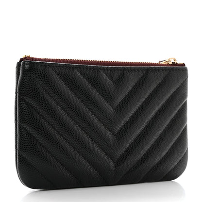 Chanel Caviar Chevron Quilted Small Cosmetic Case Black 3 of 7