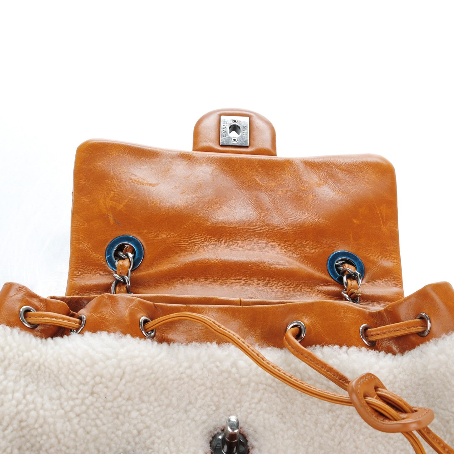 Glazed Calfskin Shearling Quilted Small Mountain Backpack Brown