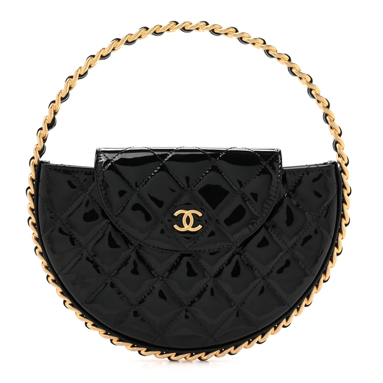 Chanel Patent Calfskin Quilted Chain Hoop Bag Black 1 of 10