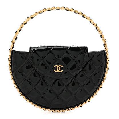 Chanel Patent Calfskin Quilted Chain Hoop Bag Black 1 of 10