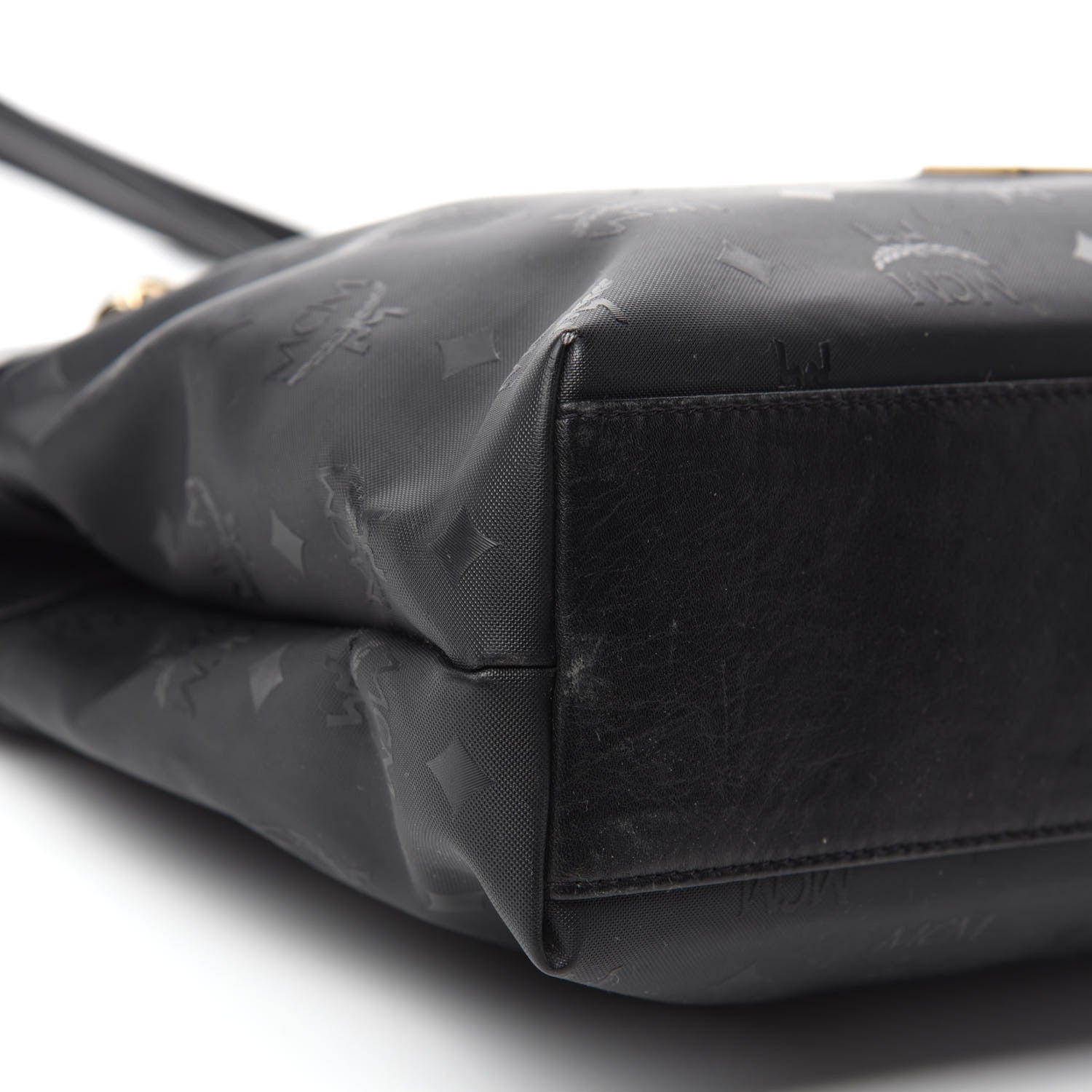 MCM Lambskin Coated Canvas Monogram Chain Tote Black 6 of 14