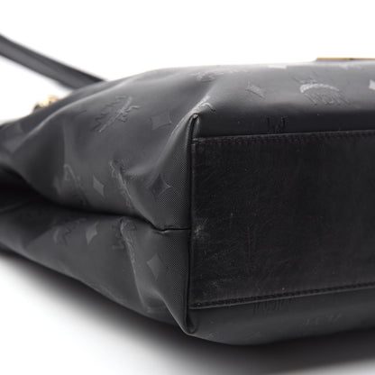 MCM Lambskin Coated Canvas Monogram Chain Tote Black 6 of 14