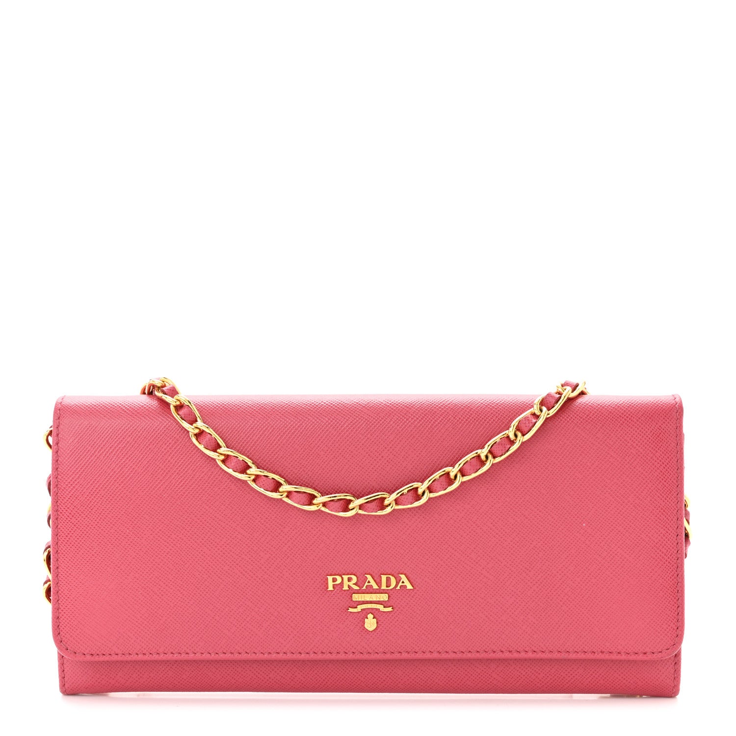 Prada Saffiano Metal Oro Chain Wallet Peonia 1 of 12