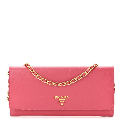 Prada Saffiano Metal Oro Chain Wallet Peonia 1 of 12