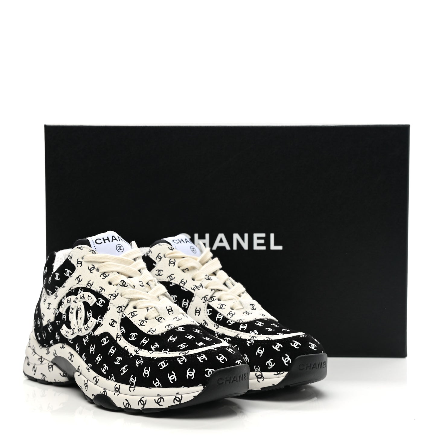 Nylon Suede Calfskin Printed CC Sneakers 35 White Black