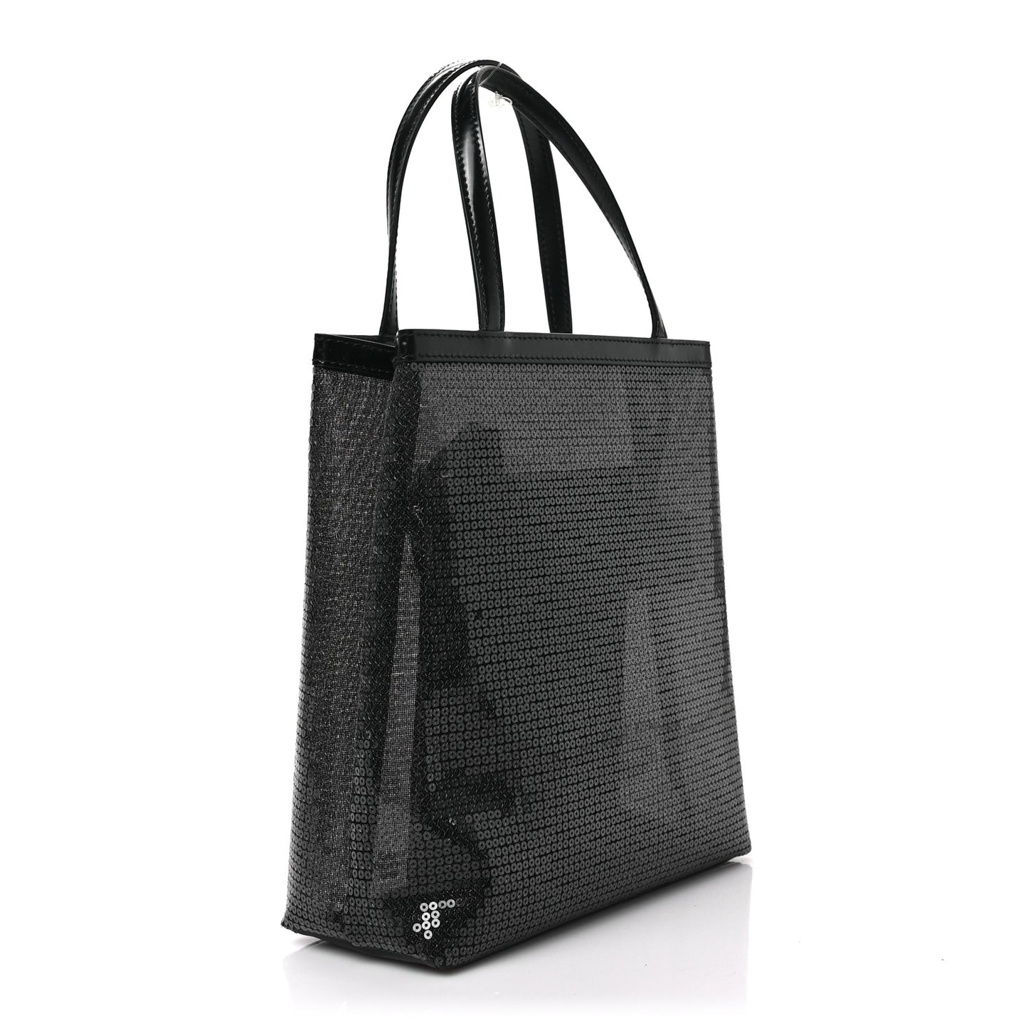 Sequin Mesh Small Tote Bag Black