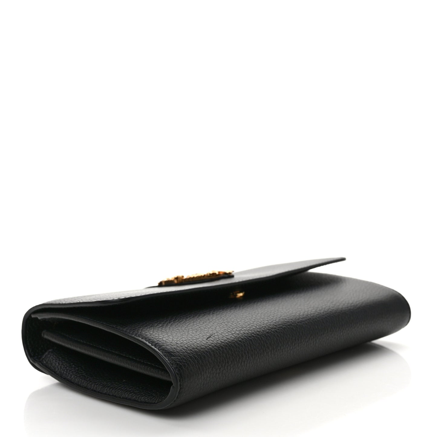 Grained Calfskin Virtus Wallet On Chain Black