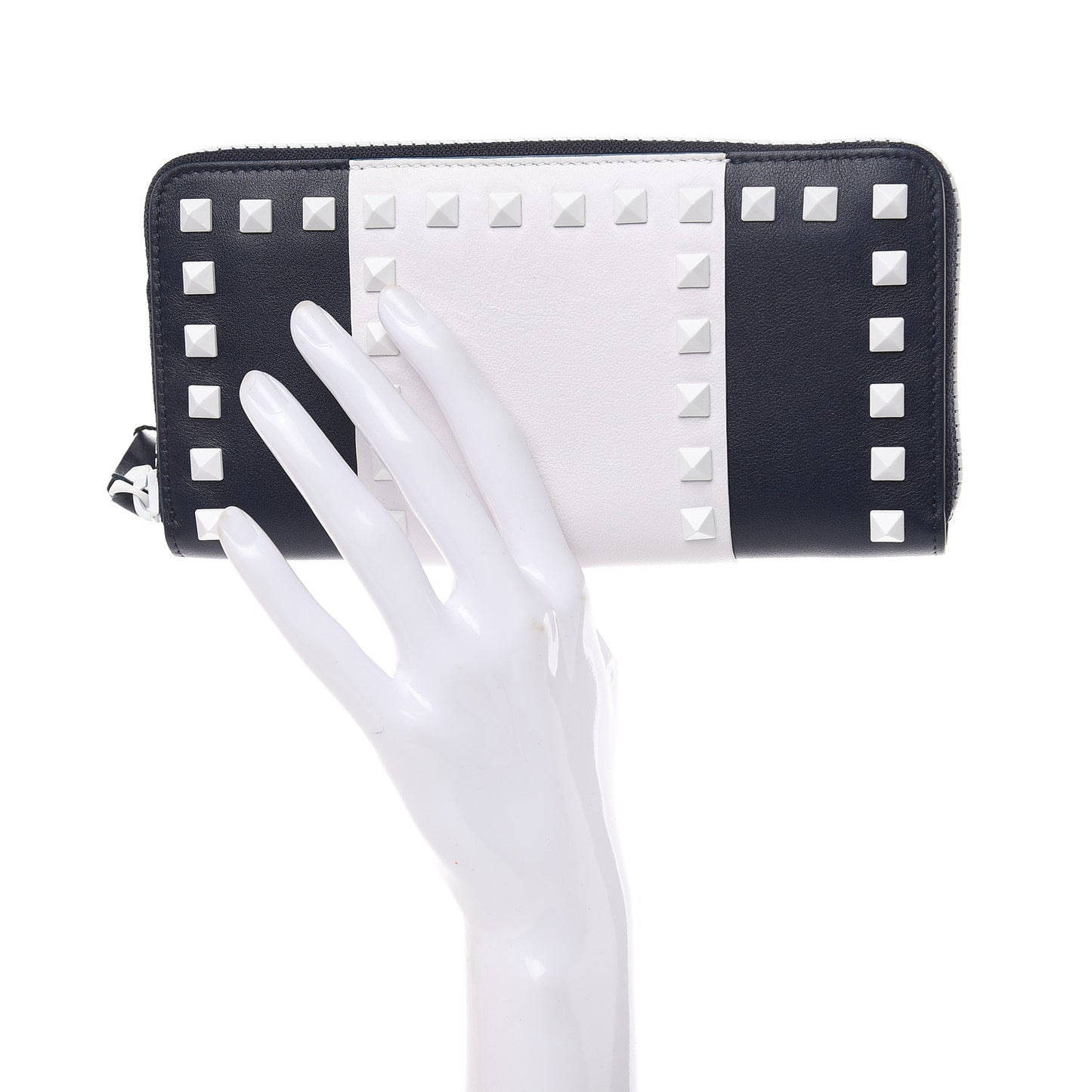 Vitello Colorblock Free Rockstud Zip Around Wallet Marine White