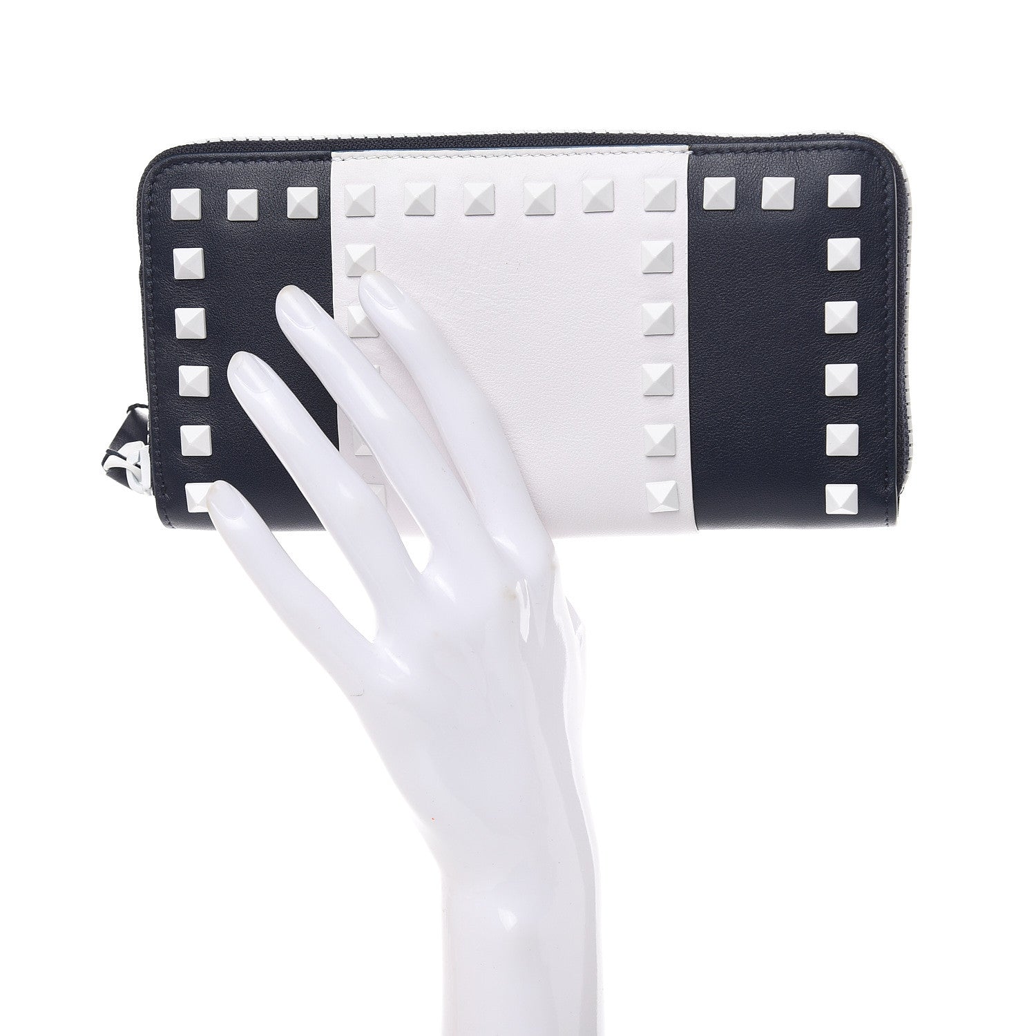 Valentino Garavani Vitello Colorblock Free Rockstud Zip Around Wallet Marine White 2 of 8