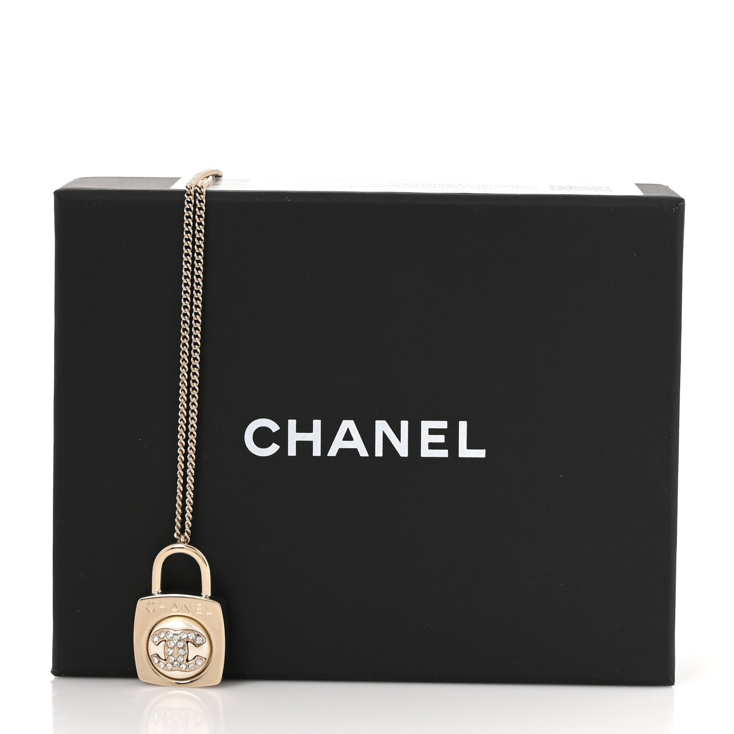 Crystal Pearl Lock CC Necklace Gold