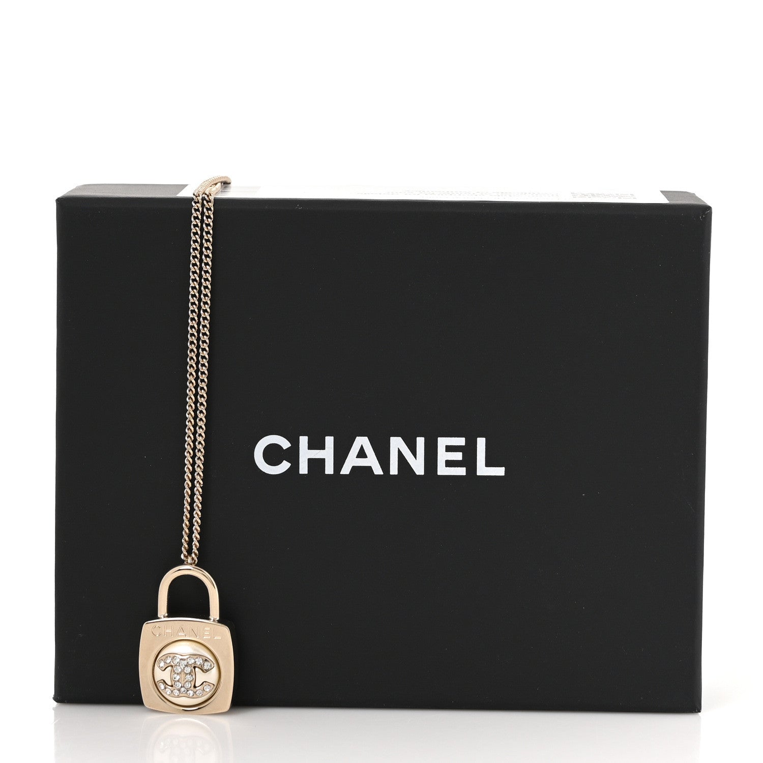 Chanel Crystal Pearl Lock CC Necklace Gold 5 of 5