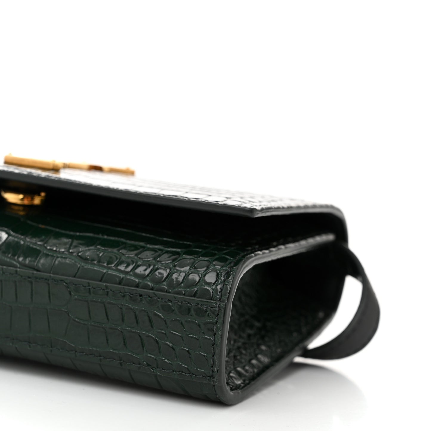 Calfskin Crocodile Embossed Monogram Kate Belt Bag  Dark Mint