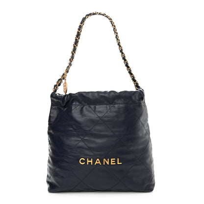 Chanel Shiny Calfskin Quilted Small Chanel 22 Navy 3 of 10