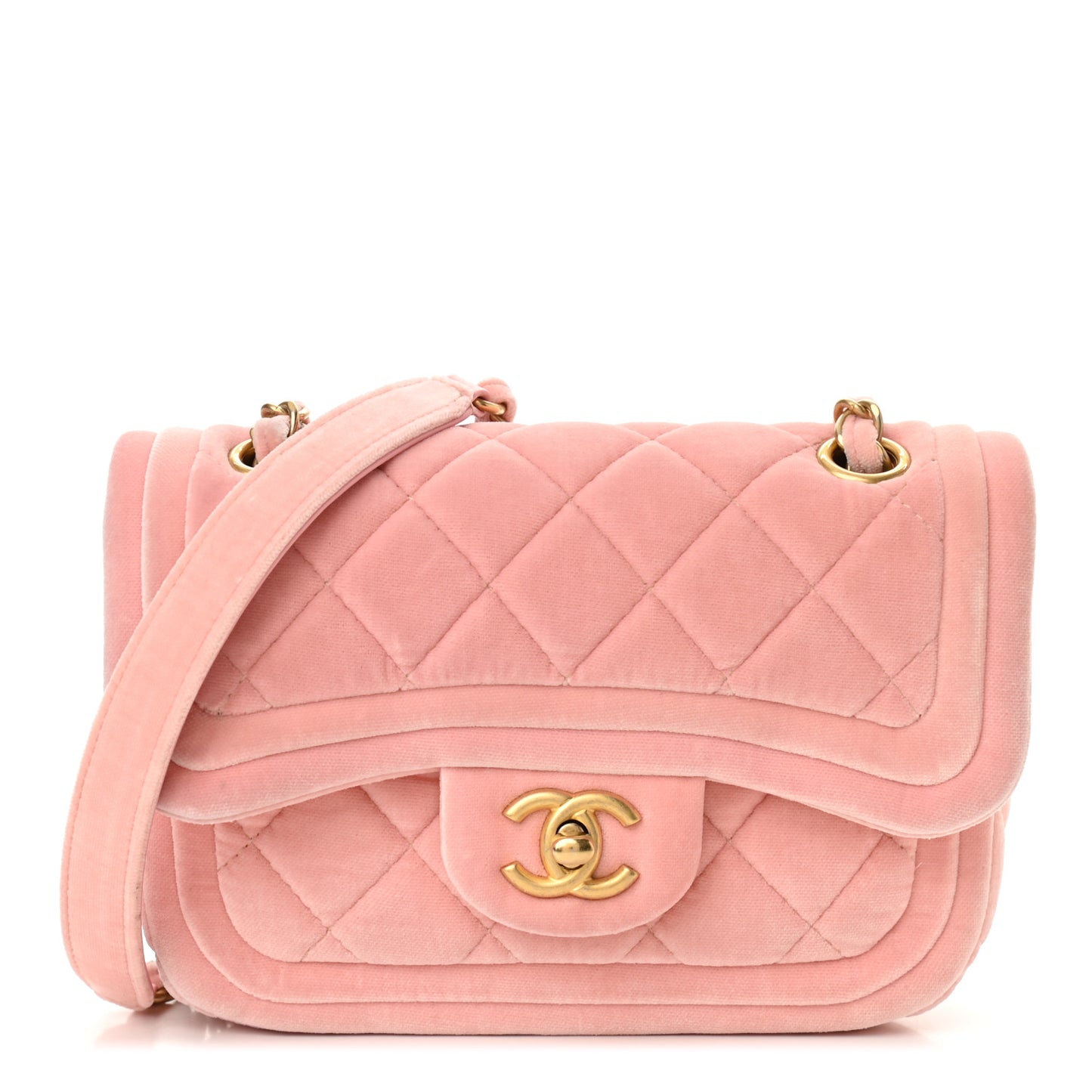 Velvet Quilted Mini Flap Pink