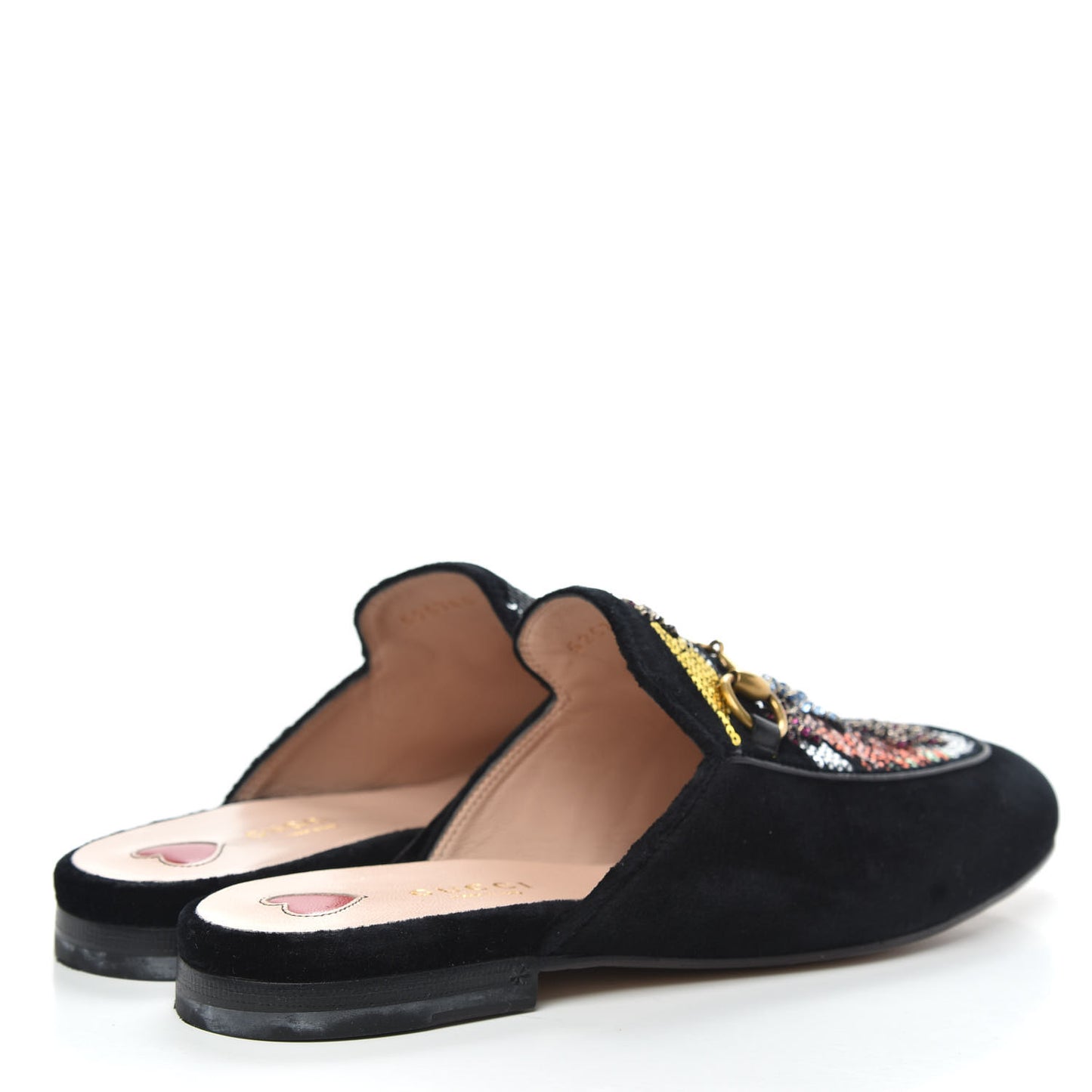 Velvet Star Embroidered Womens Princetown Slippers 36 Black