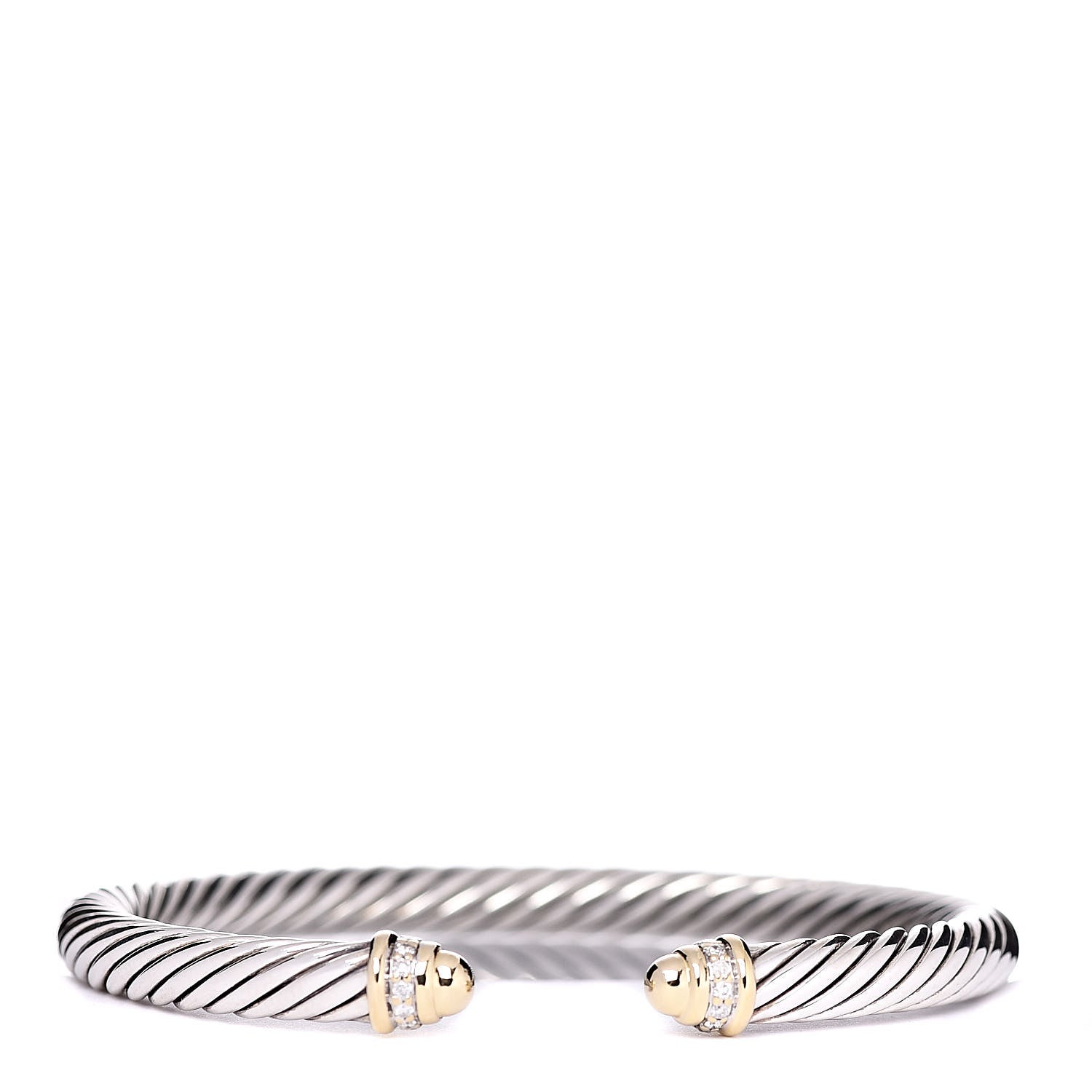 David Yurman Sterling Silver 18K Yellow Gold Diamond 5mm Cable Classics Bracelet 1 of 4