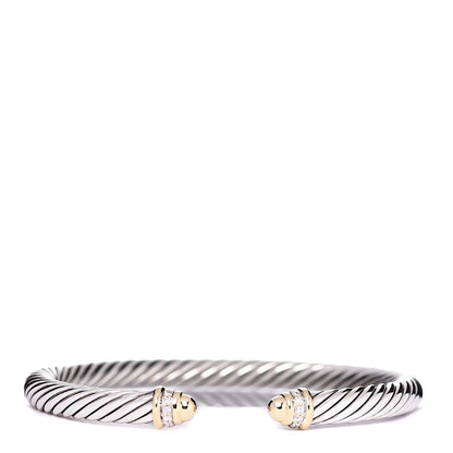 David Yurman Sterling Silver 18K Yellow Gold Diamond 5mm Cable Classics Bracelet 1 of 4