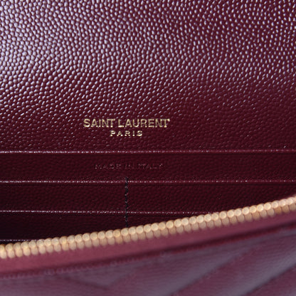 Saint Laurent Grain De Poudre Matelasse Chevron Monogram Envelope Chain Wallet Rouge Legion 8 of 11