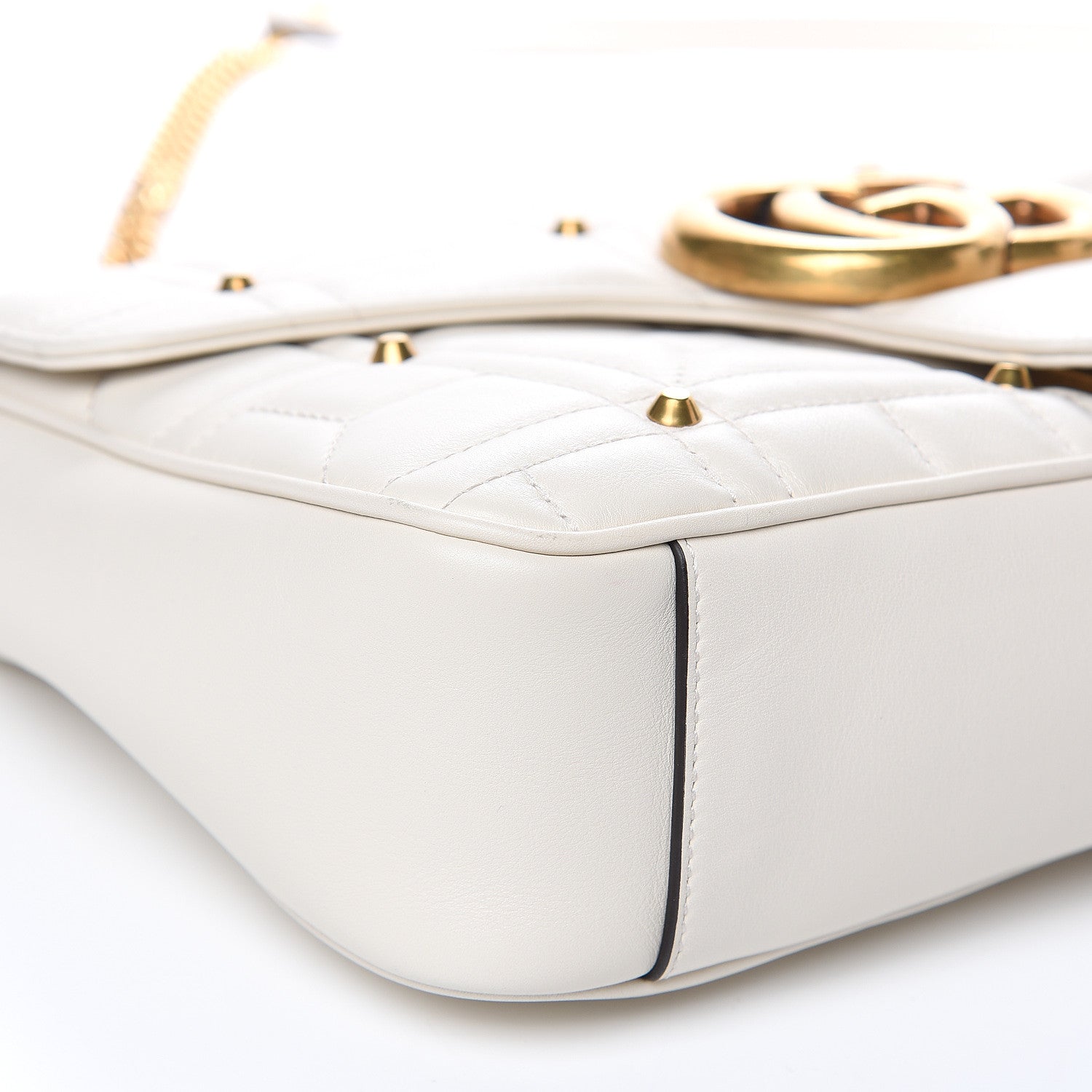 Gucci Calfskin Matelasse Studded Medium GG Marmont Shoulder Bag White 8 of 12