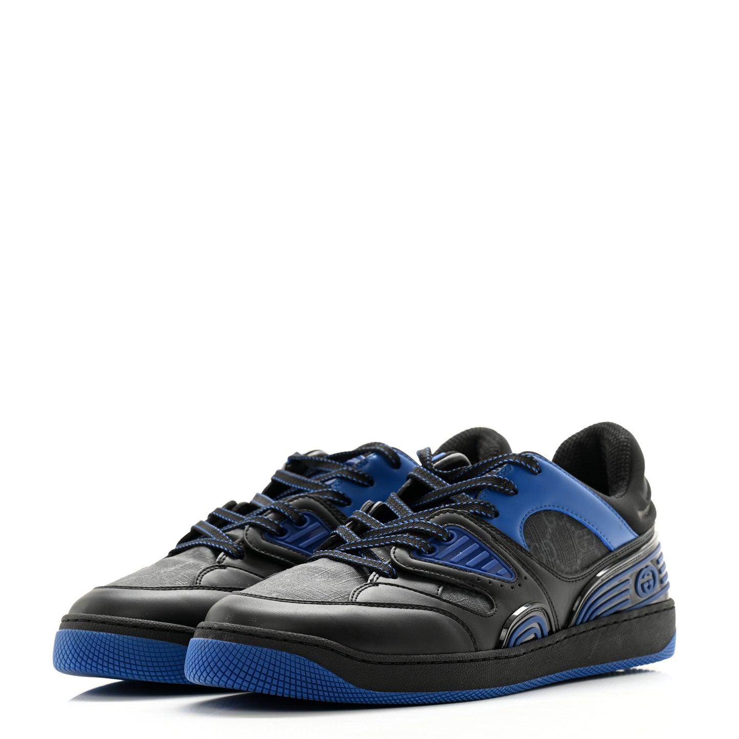 GG Supreme Monogram Demetra Mens Basket Low Top Sneakers 8 Blue Black