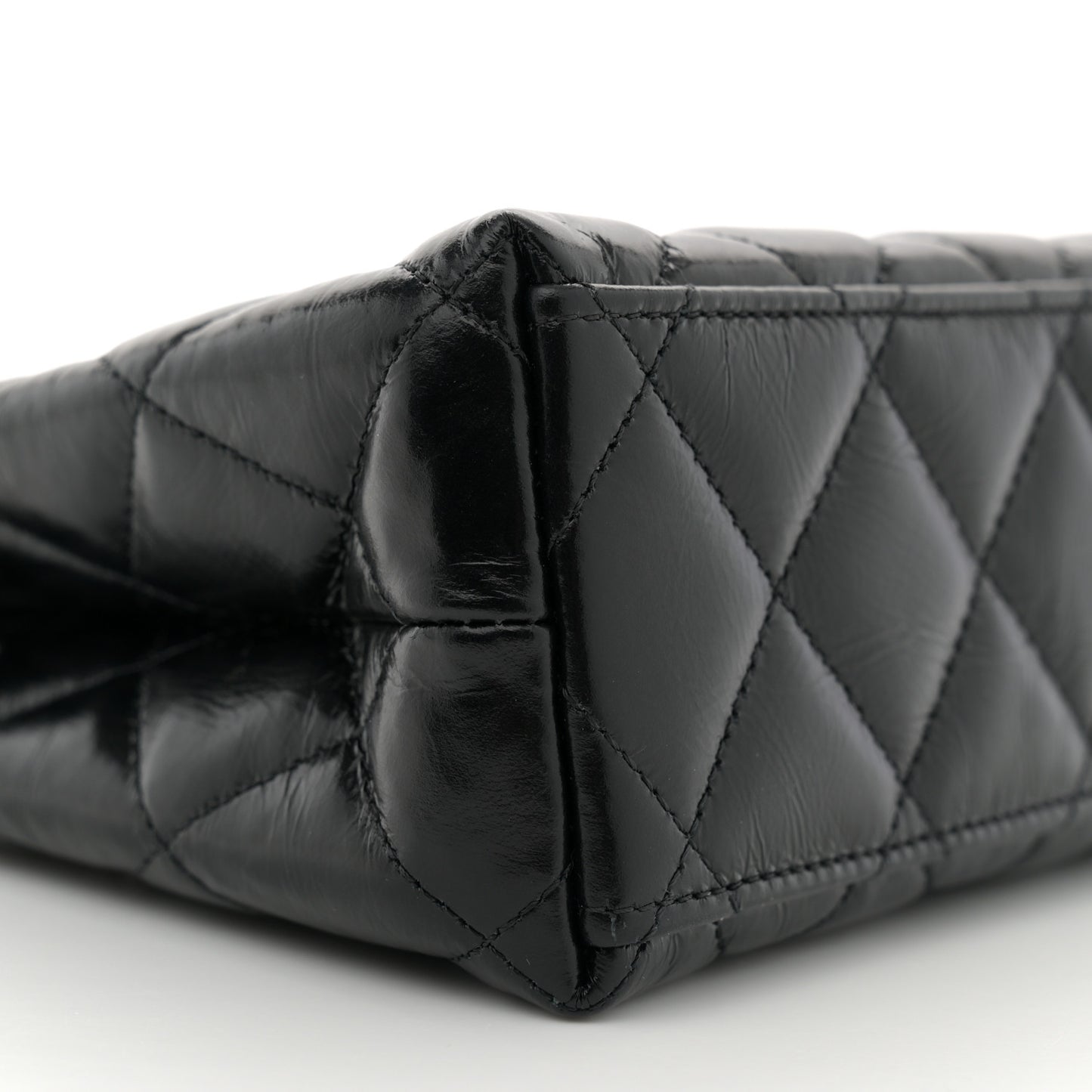 Shiny Aged Calfskin Quilted Nano Kelly Shopper Black
