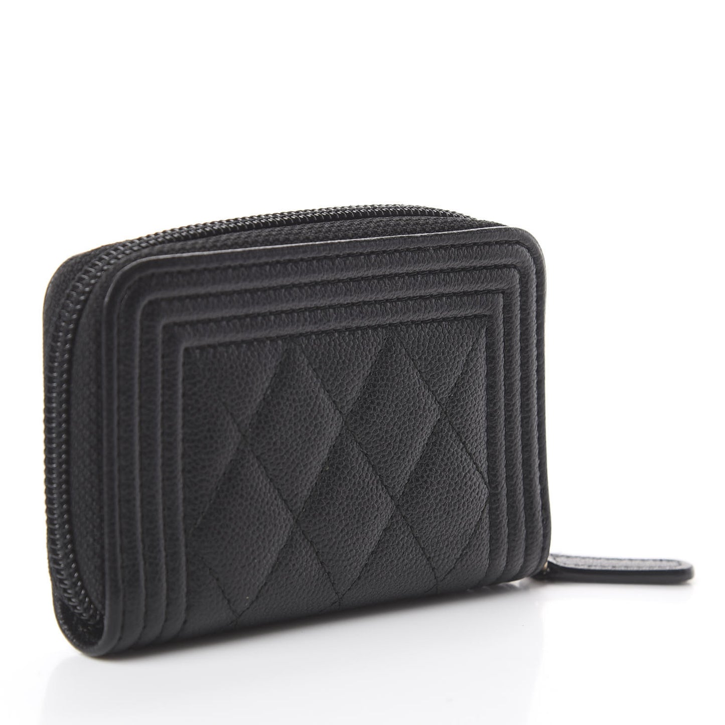 Caviar Quilted Boy Zip Around Coin Purse Wallet Black