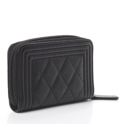 Chanel Caviar Quilted Boy Zip Around Coin Purse Wallet Black 2 of 6
