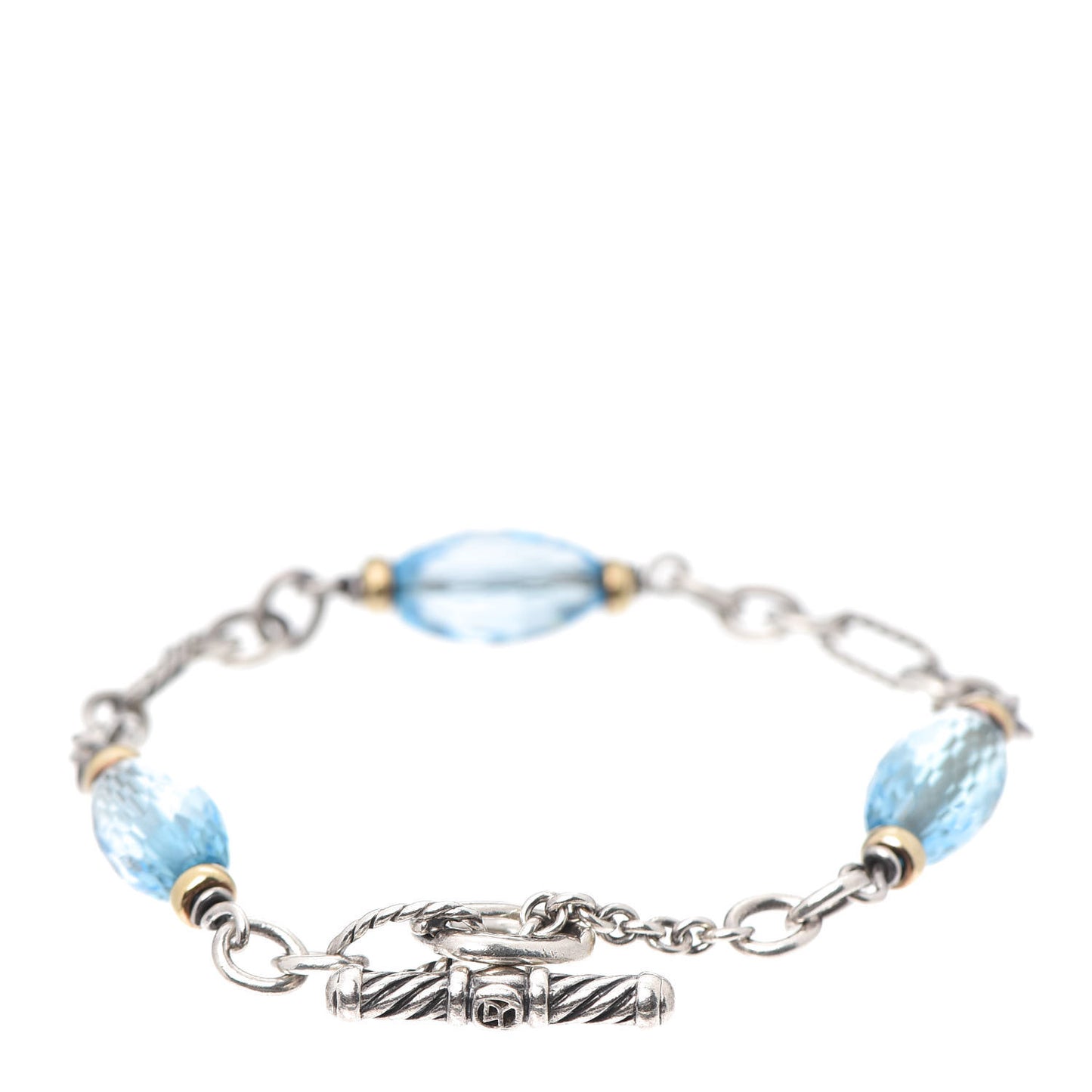 Sterling Silver 18K Yellow Gold Blue Topaz Figaro Bracelet