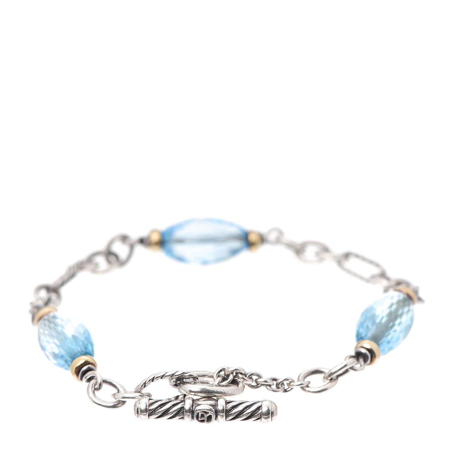 David Yurman Sterling Silver 18K Yellow Gold Blue Topaz Figaro Bracelet 3 of 5