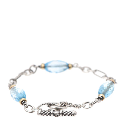 David Yurman Sterling Silver 18K Yellow Gold Blue Topaz Figaro Bracelet 3 of 5