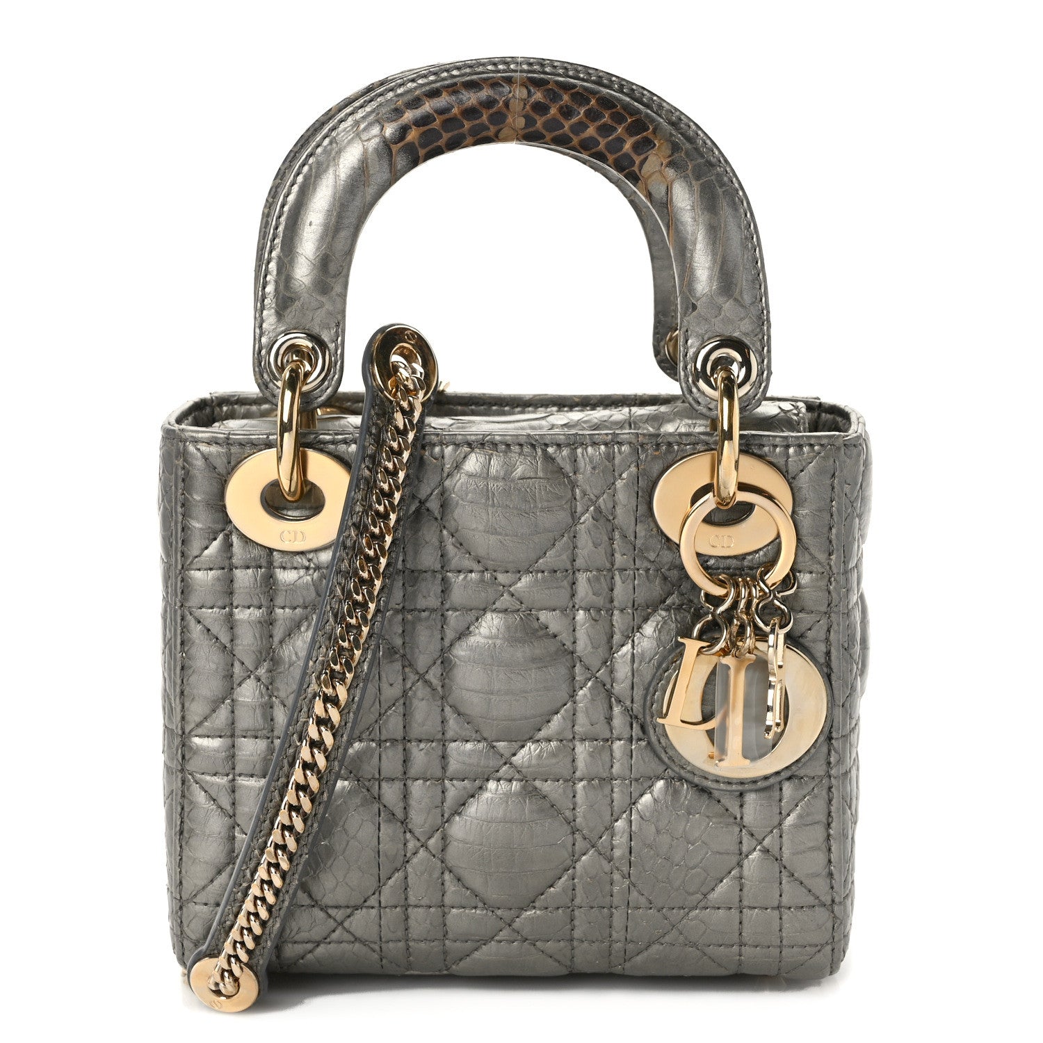 Christian Dior Metallic Snakeskin Cannage Mini Lady Dior Silver 1 of 14