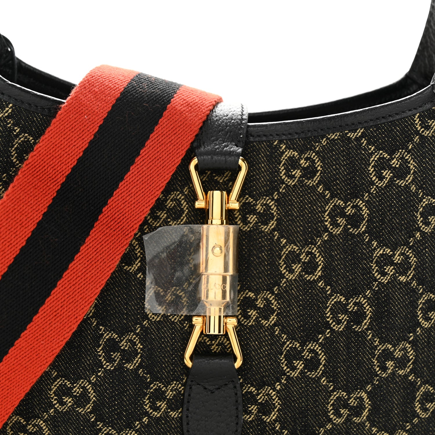 Gucci Jacquard Denim GG Monogram Small Jackie 1961 Hobo Black Ivory 9 of 11
