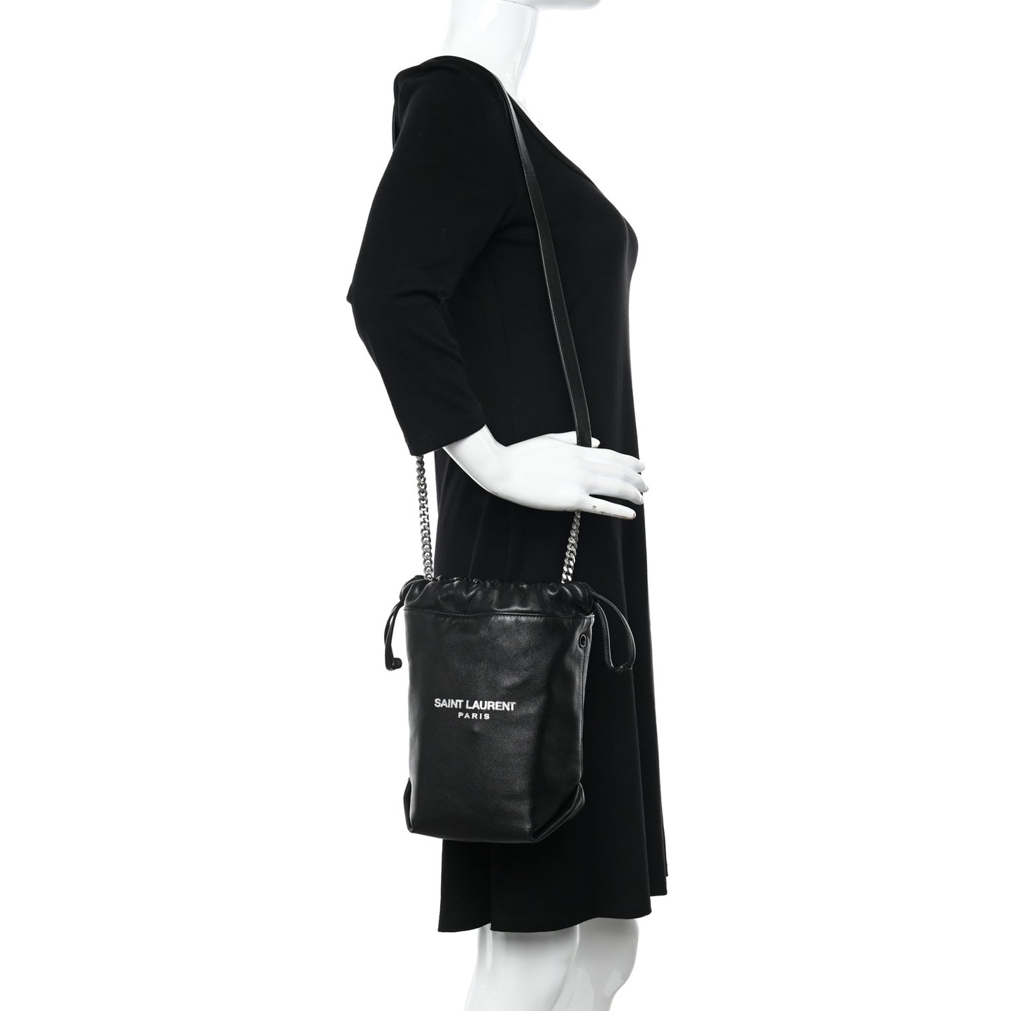 Lambskin Small Teddy Bucket Bag Black