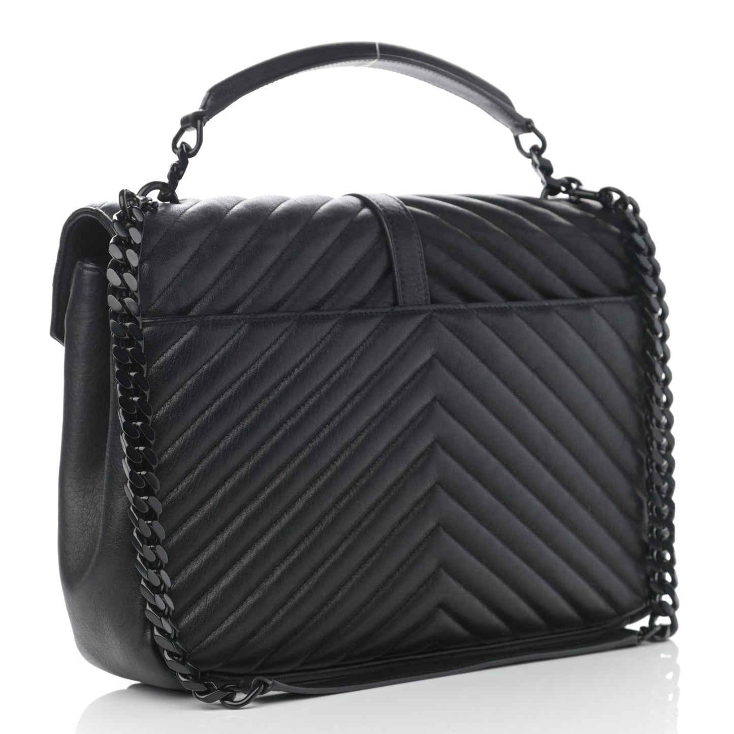 Sheepskin Matelasse Chevron Monogram Monochrome Large College Satchel Black