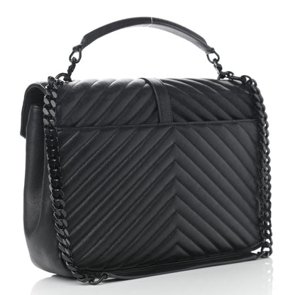 Saint Laurent Sheepskin Matelasse Chevron Monogram Monochrome Large College Satchel Black 2 of 14