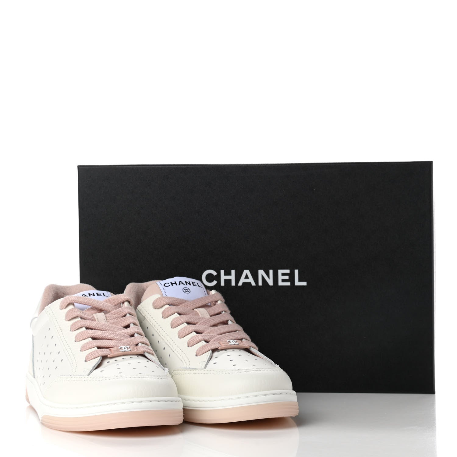 Chanel Grained Calfskin Fabric Womens Logo Sneakers 39.5 White Pink 9 of 9
