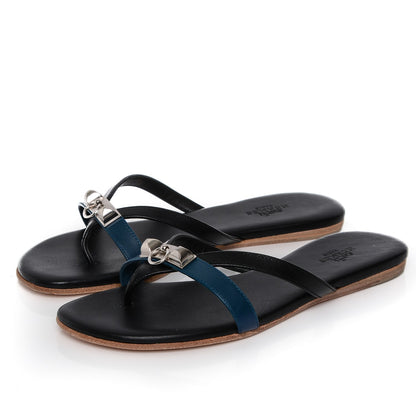 Hermes Nappa Calfskin Corfou Sandals 35 Black Lazulite 3 of 8