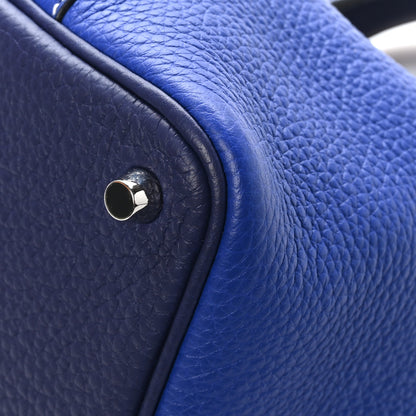 Hermes Taurillon Clemence Casaque Picotin Lock 18 PM Bleu Electrique Bleu Encre 12 of 13