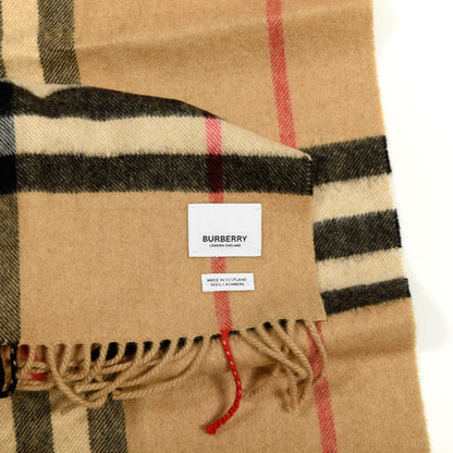 Burberry Cashmere Giant Heritage Check Fringe Scarf Camel 2 of 3