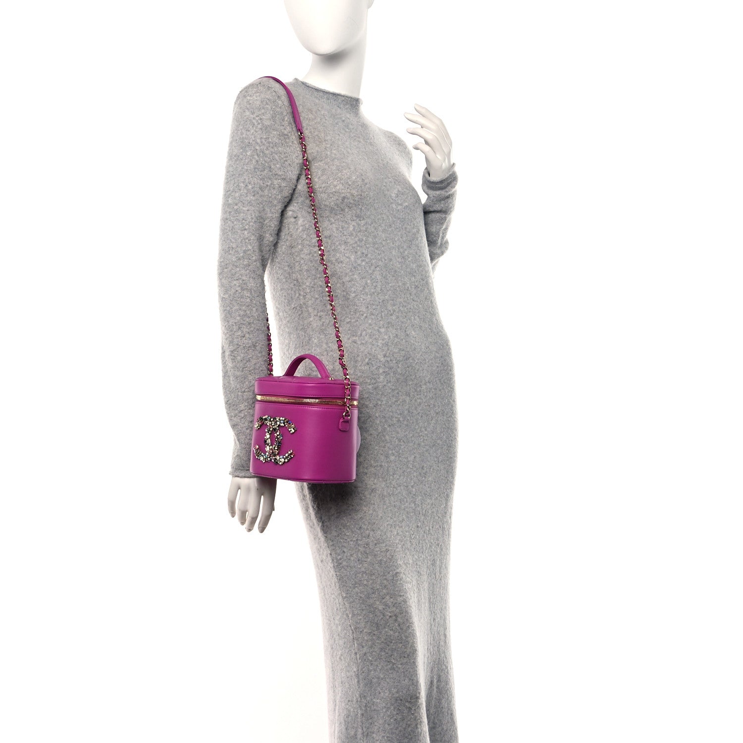 Chanel Lambskin Quilted Crystal CC Vanity Case Purple 2 of 11