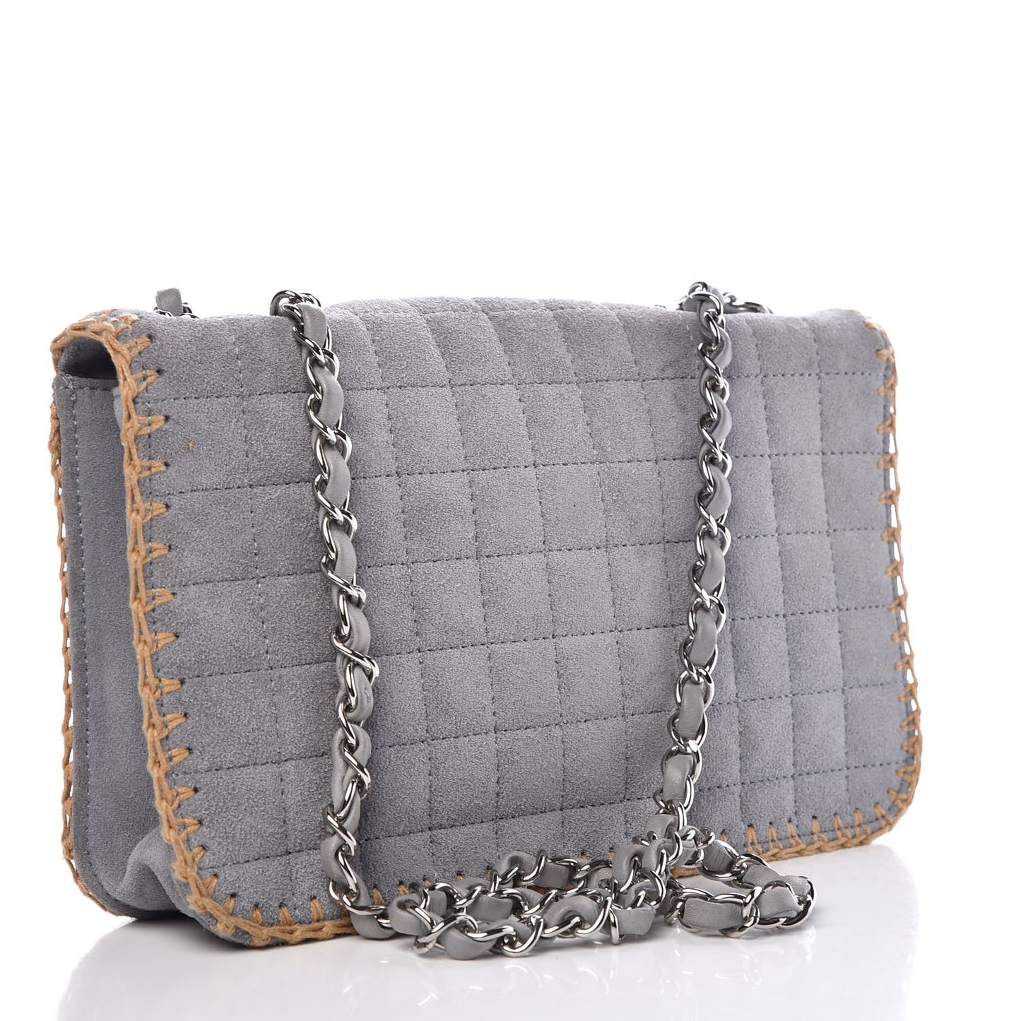 Suede Chocolate Bar Whipstitch Mademoiselle Flap Grey