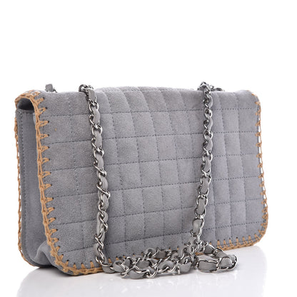 Chanel Suede Chocolate Bar Whipstitch Mademoiselle Flap Grey 3 of 9