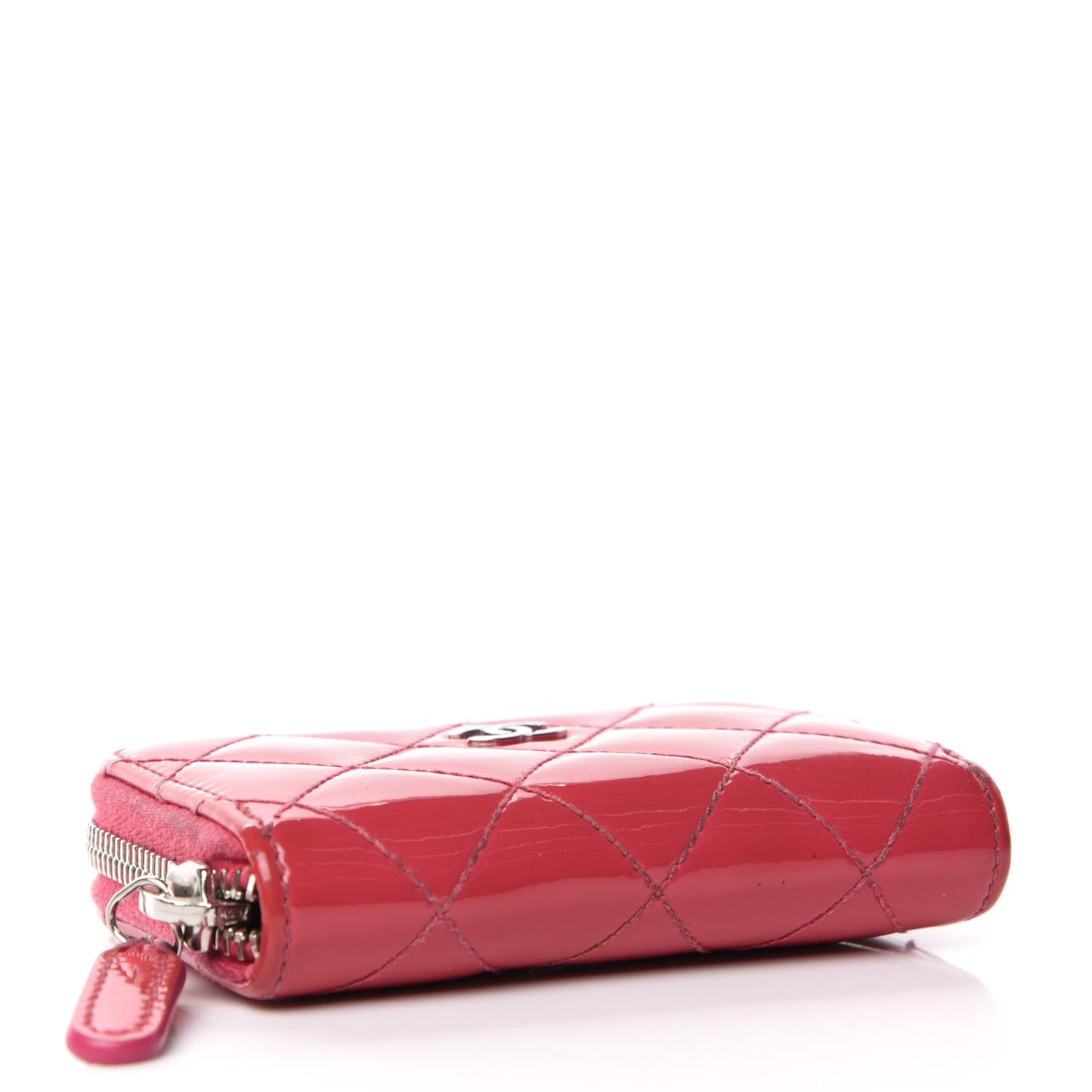 Patent Calfskin Quilted Zip Coin Purse Dark Pink