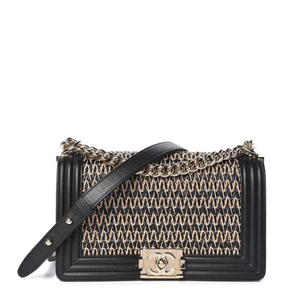 Chanel Lambskin Cotton Woven Medium Boy Flap Black 1 of 12