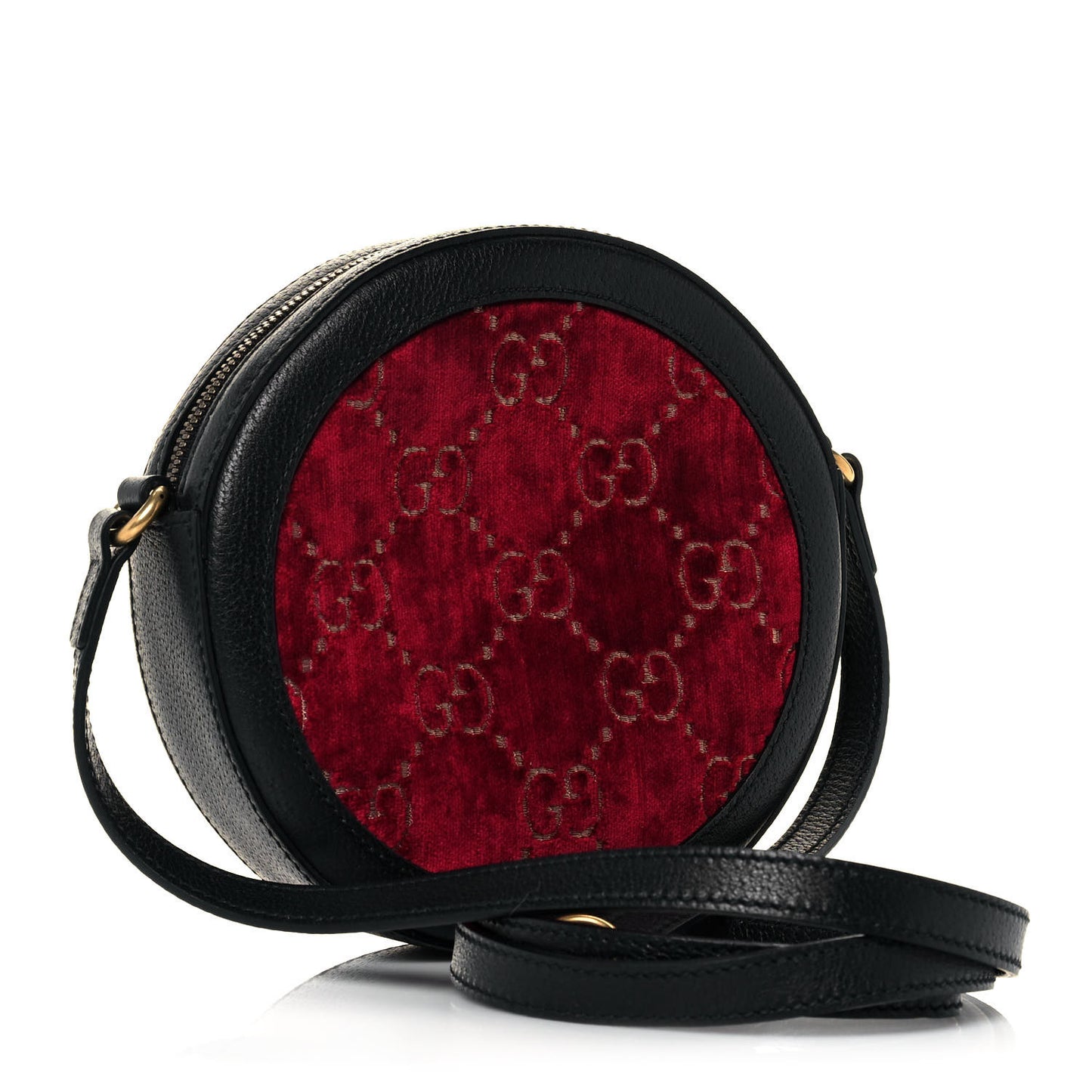 Velvet GG Monogram Textured Calfskin Round Shoulder Bag Red Cipria Black