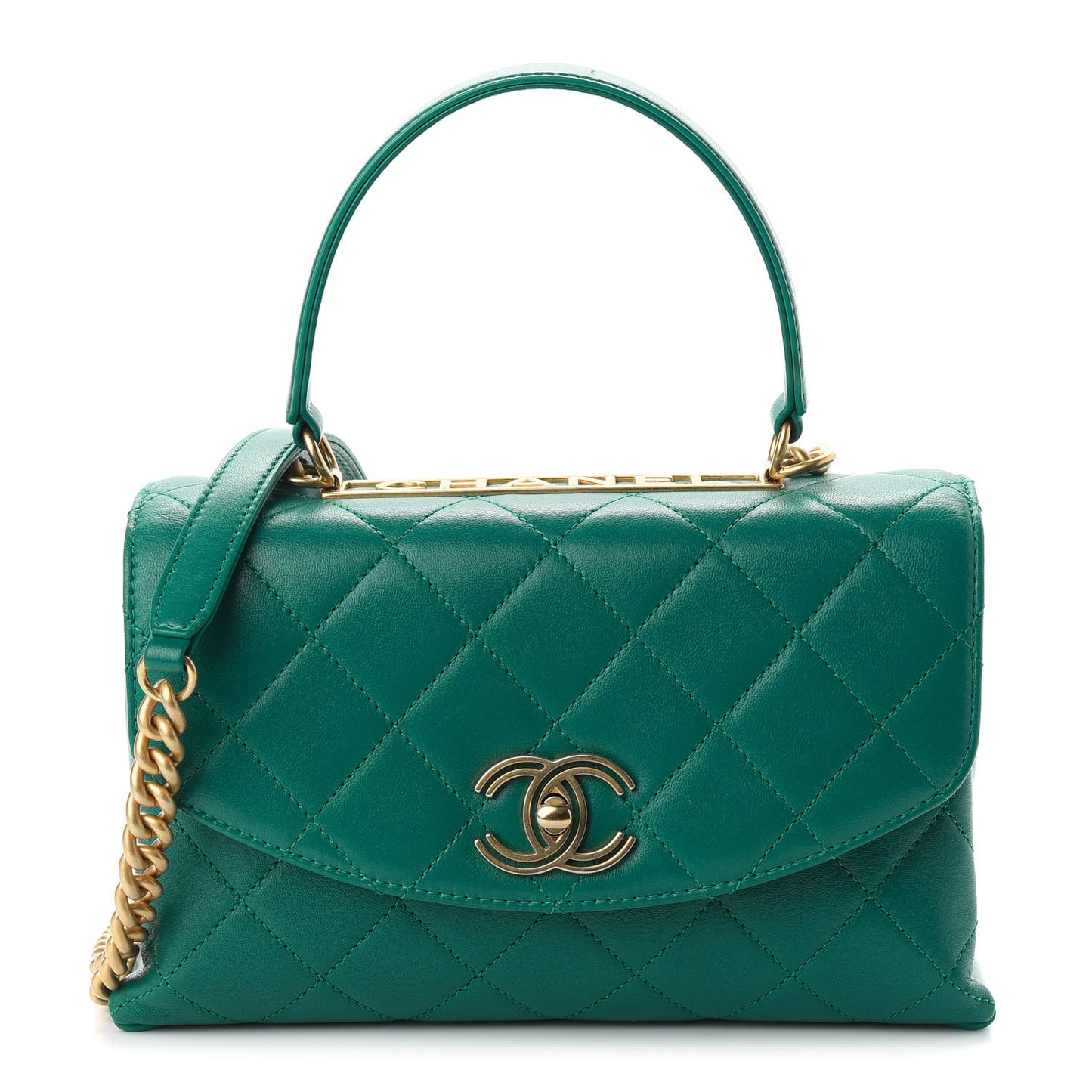 Lambskin Quilted Small Trendy Spirit Top Handle Bag Green