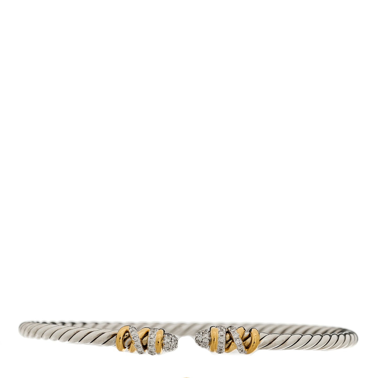 Sterling Silver 18K Yellow Gold Diamond 3mm Petite Helena Classic Cable Cuff Bracelet
