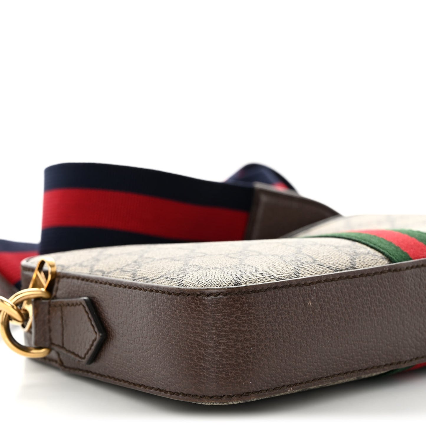GG Supreme Monogram Textured Dollar Calfskin Web Ophidia Wristlet Shoulder Bag Beige Ebony New Acero